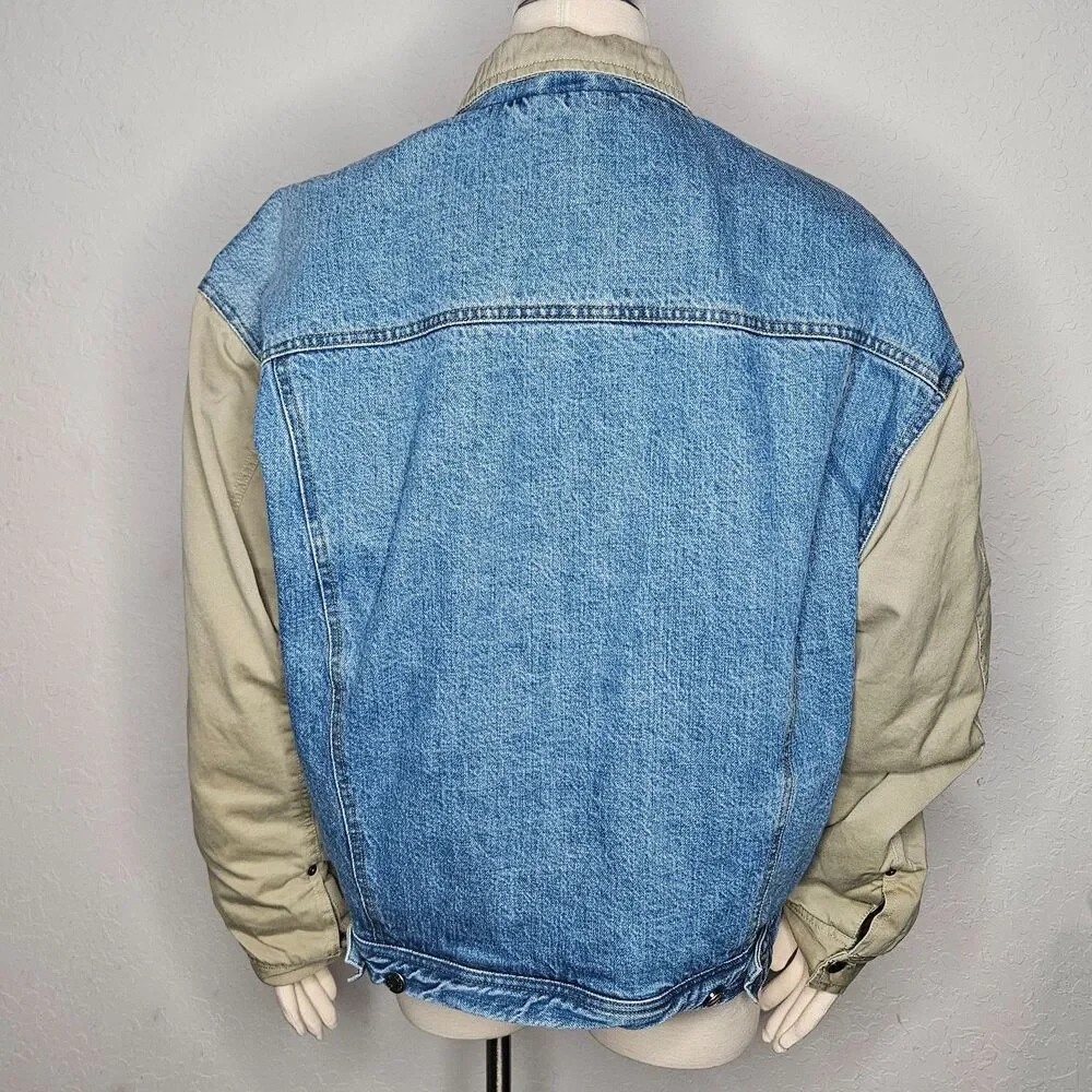 Gap Denim Canvas Jacket Jean Khaki Sleeve Quilted Lined Men's‎ XL Vintage 90s